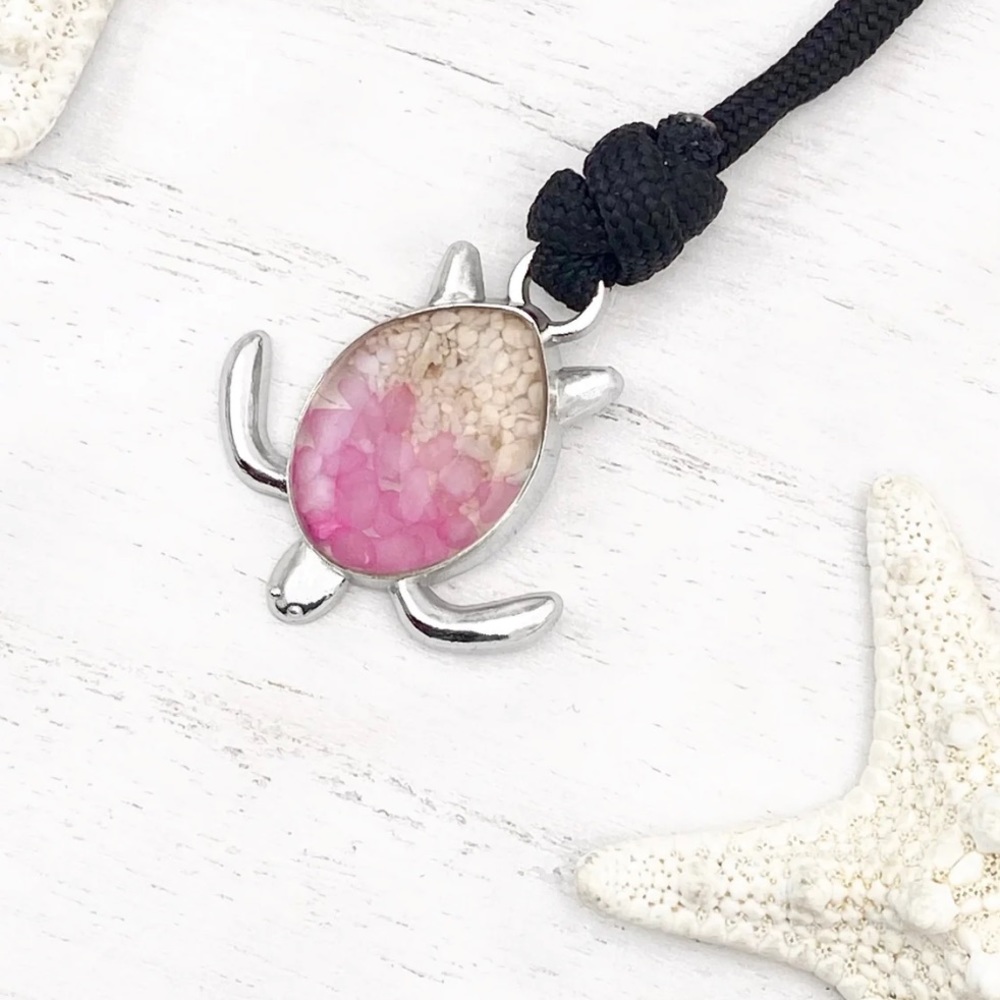 🔴CLEARANCE🔖 NWT 🏝️ SILVER PINK/BEIGE SAND SEA TURTLE BLACK STRETCH ROPE BRACELET - Picture 7 of 8